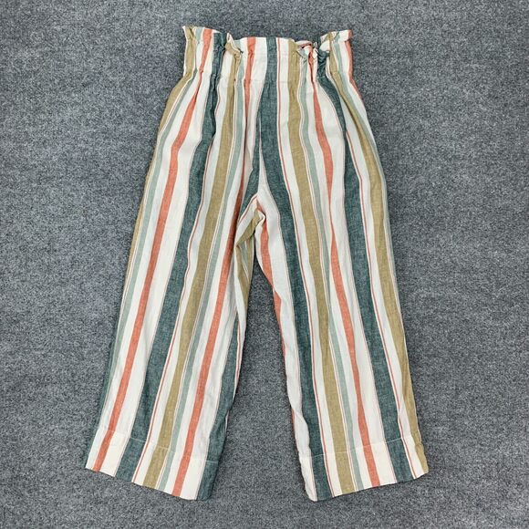 Madewell Huston Crop Pant Womens S Multi Stripe Linen Blend Tie Waist Pull On - Picture 7 of 14